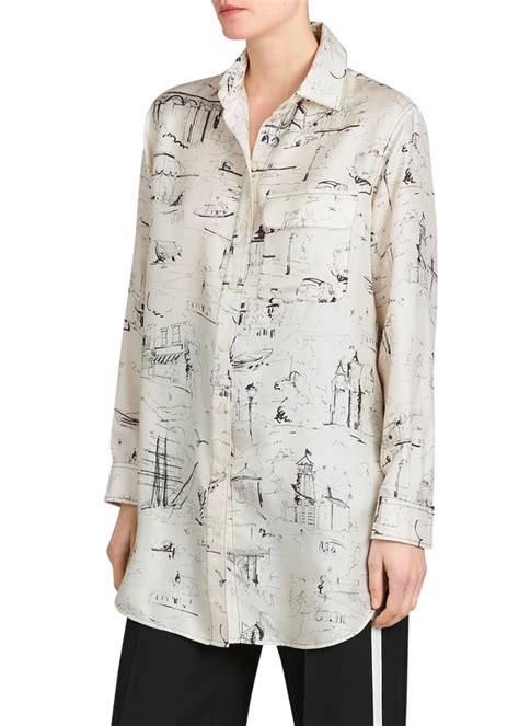 Burberry Chava Seaside Mulberry Silk Tunic Shirt 